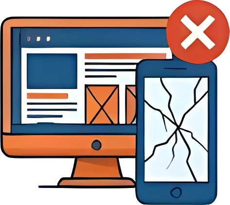Immagine vettoriale blu ed arancio che vuole rappresentare il fatto che un sito non sia adatto agli smartphone